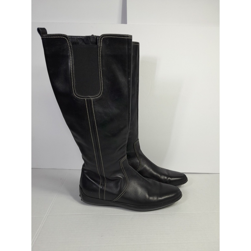 Tod's High Riding Boot Black EU 38.5 / US 8.5 Women Side Zip - Picture 2 of 13